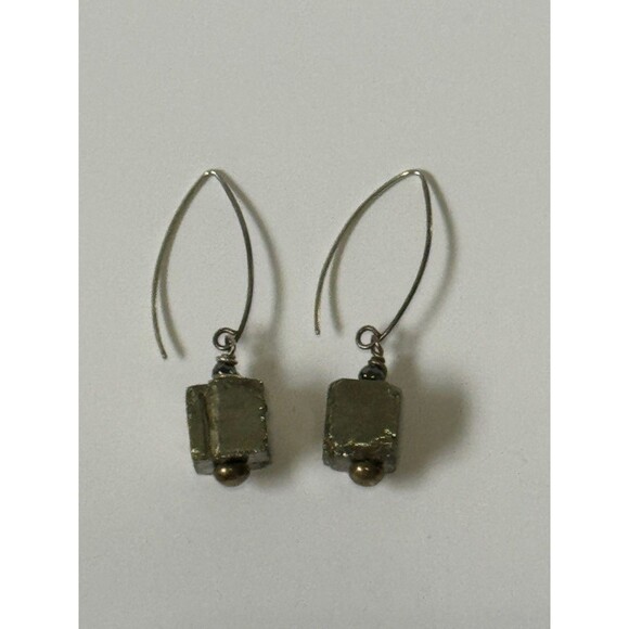Earrings Pyrite Cube Raw Stone Wire Threader Grunge Natural Organic - Picture 5 of 9